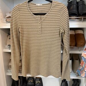 Easel Khaki and Cream Striped Long Sleeve Tee
